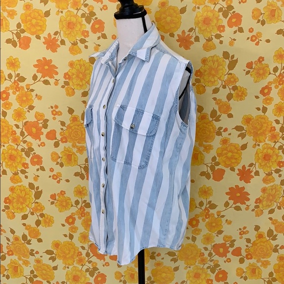 Vintage 90s Denim Stripe Button Down Shirt - Picture 5 of 8